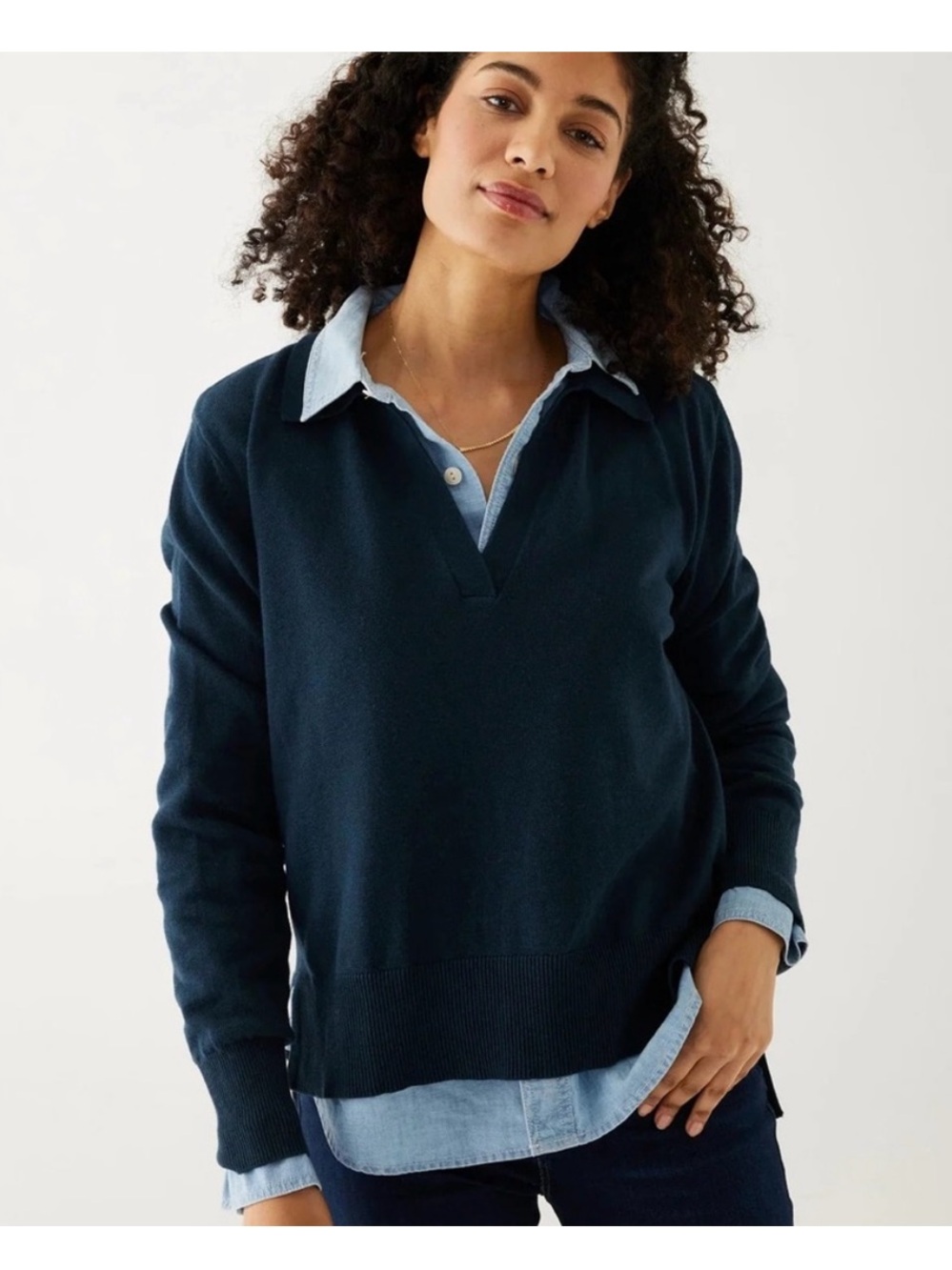 Mersea The Mariner Polo Sweater Preppy Cotton Wool Knit In Navy Blue Size M